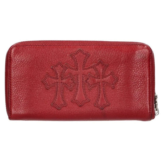 Chrome Hearts Leather Triple Cemetery Cross Patch Zip Clutch Wallet Red