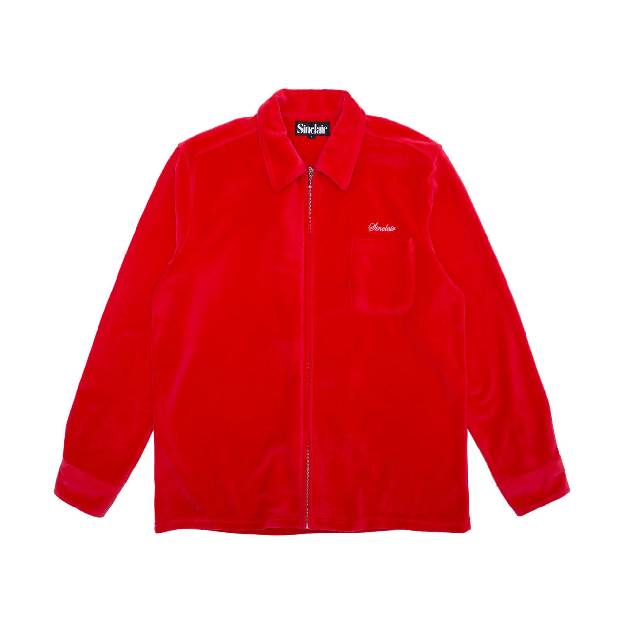 Sinclair Velour Zip-Up Shirt Red