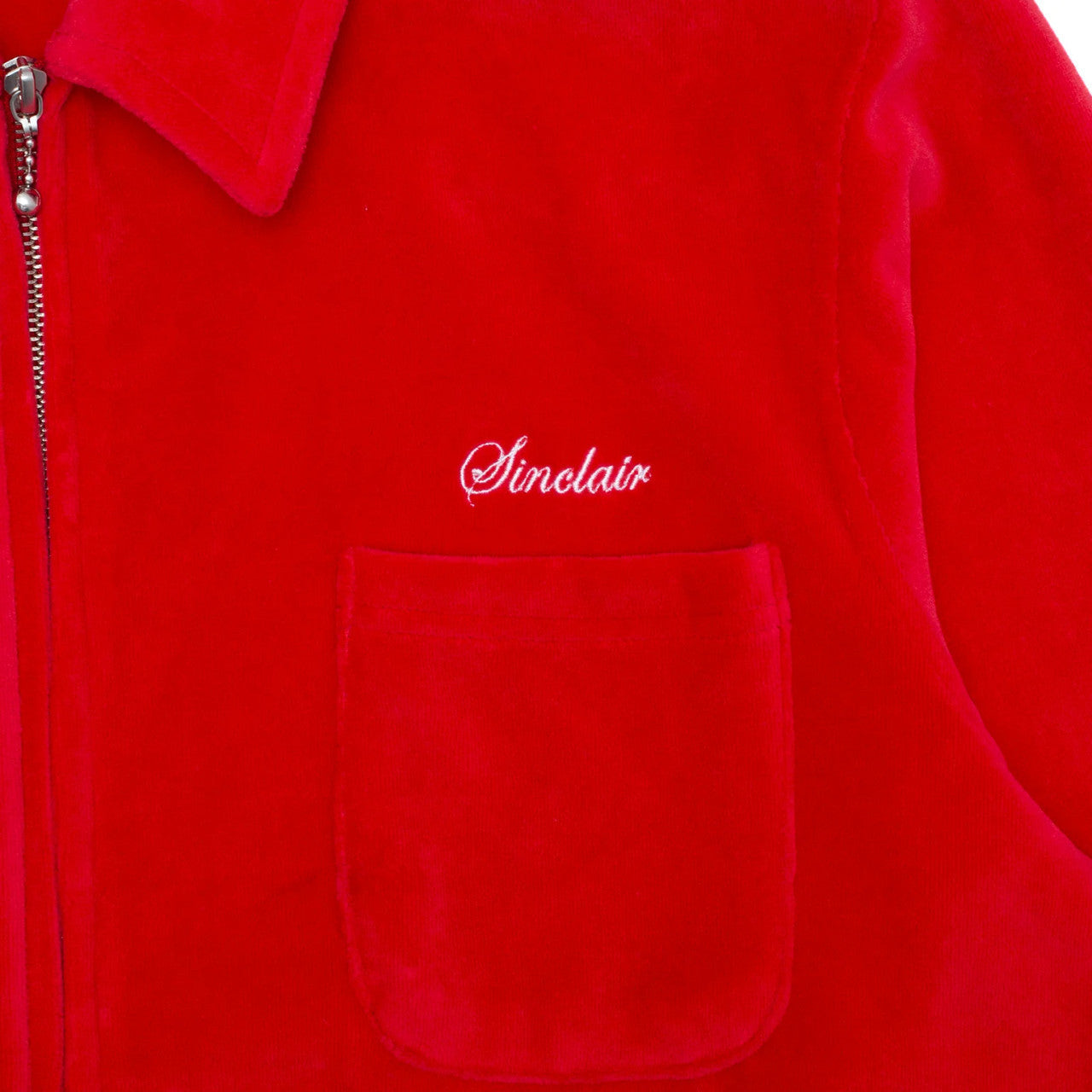 Sinclair Velour Zip-Up Shirt Red