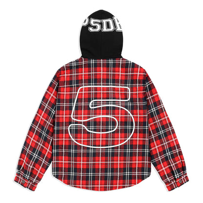 SP5DER Hooded Zip Flannel Shirt Jacket Red Plaid