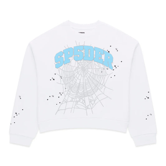 Sp5der Varsity Web Crewneck White