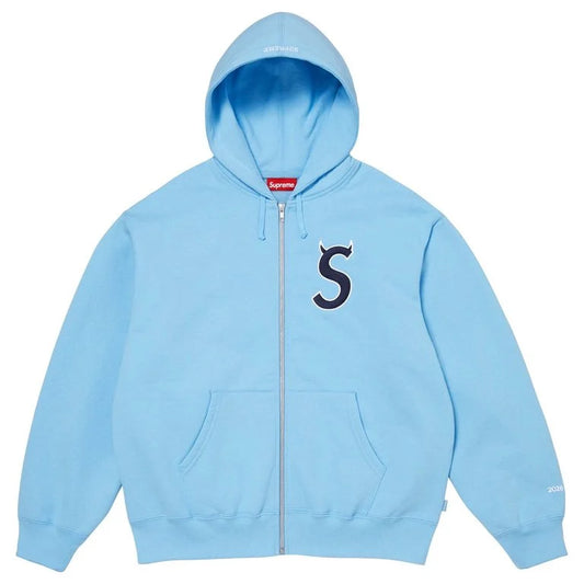 Supreme Devil S Logo Zip-Up Hooded Sweatshirt Light Blue