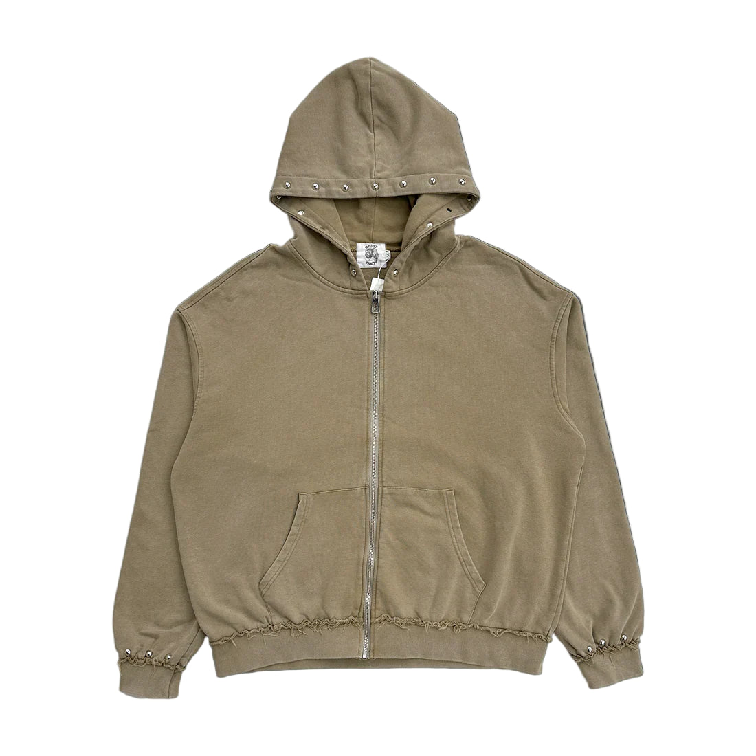Saint Vanity French Terry Studded Zip-Up Hoodie Beige