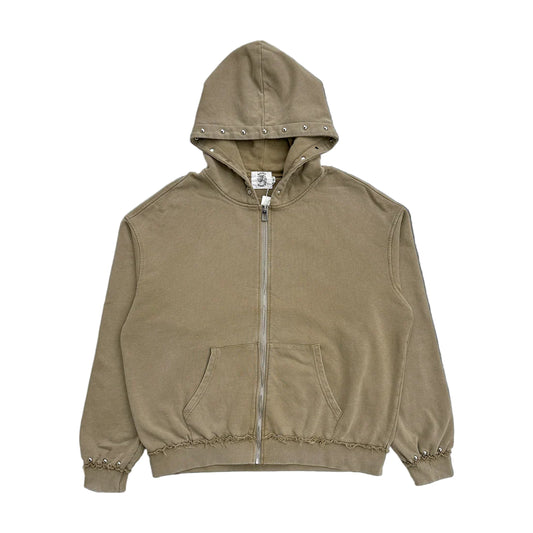 Saint Vanity French Terry Studded Zip-Up Hoodie Beige