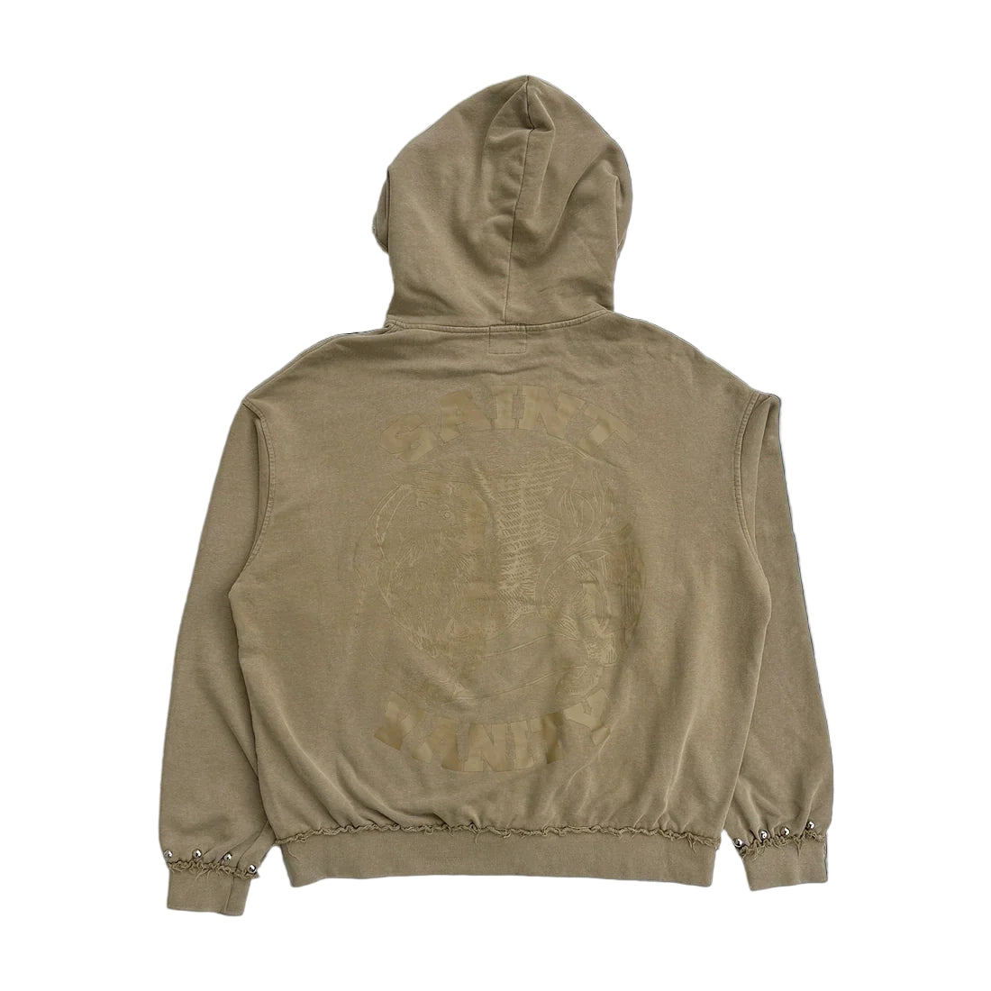 Saint Vanity French Terry Studded Zip-Up Hoodie Beige