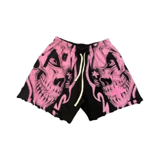 Vertabrae Skull Storm Distressed Shorts Pink