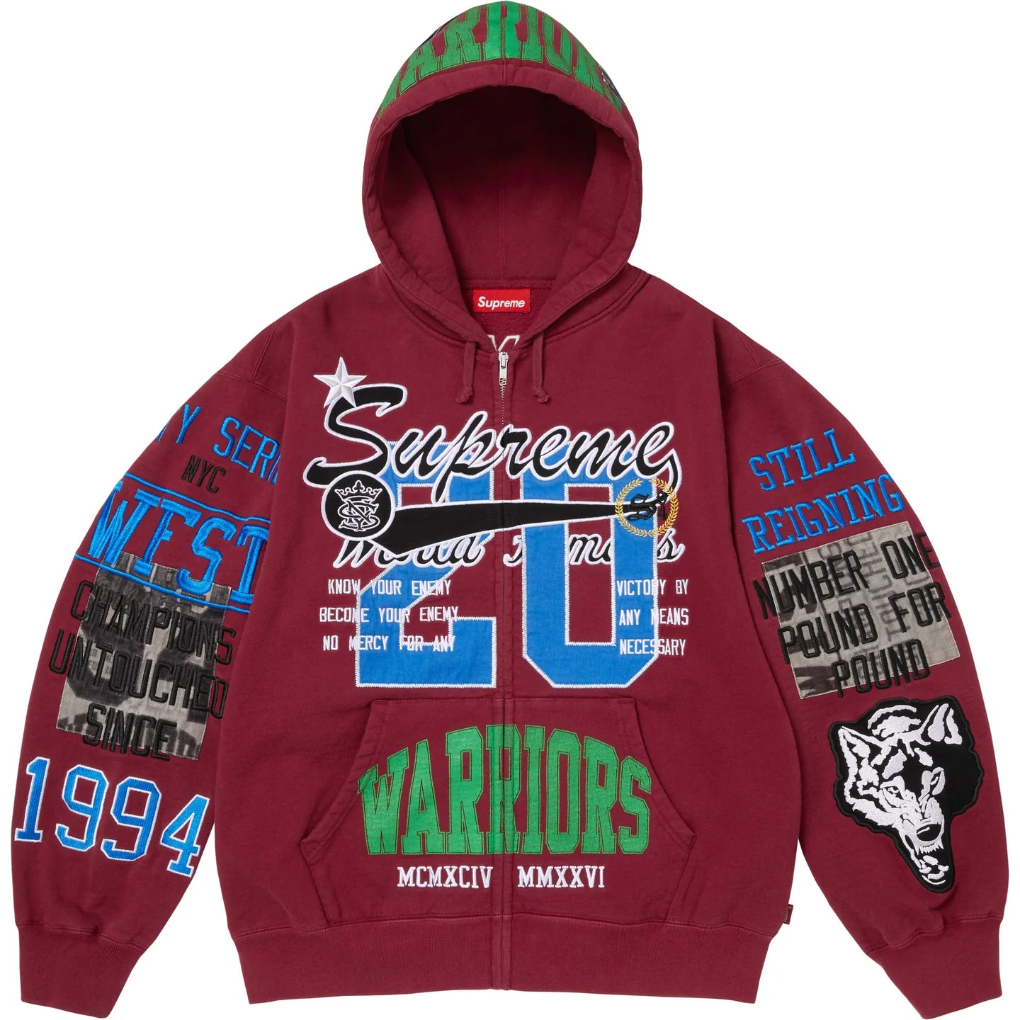 Supreme Warriors Appliqué Zip-Up Hooded Sweatshirt Cardinal