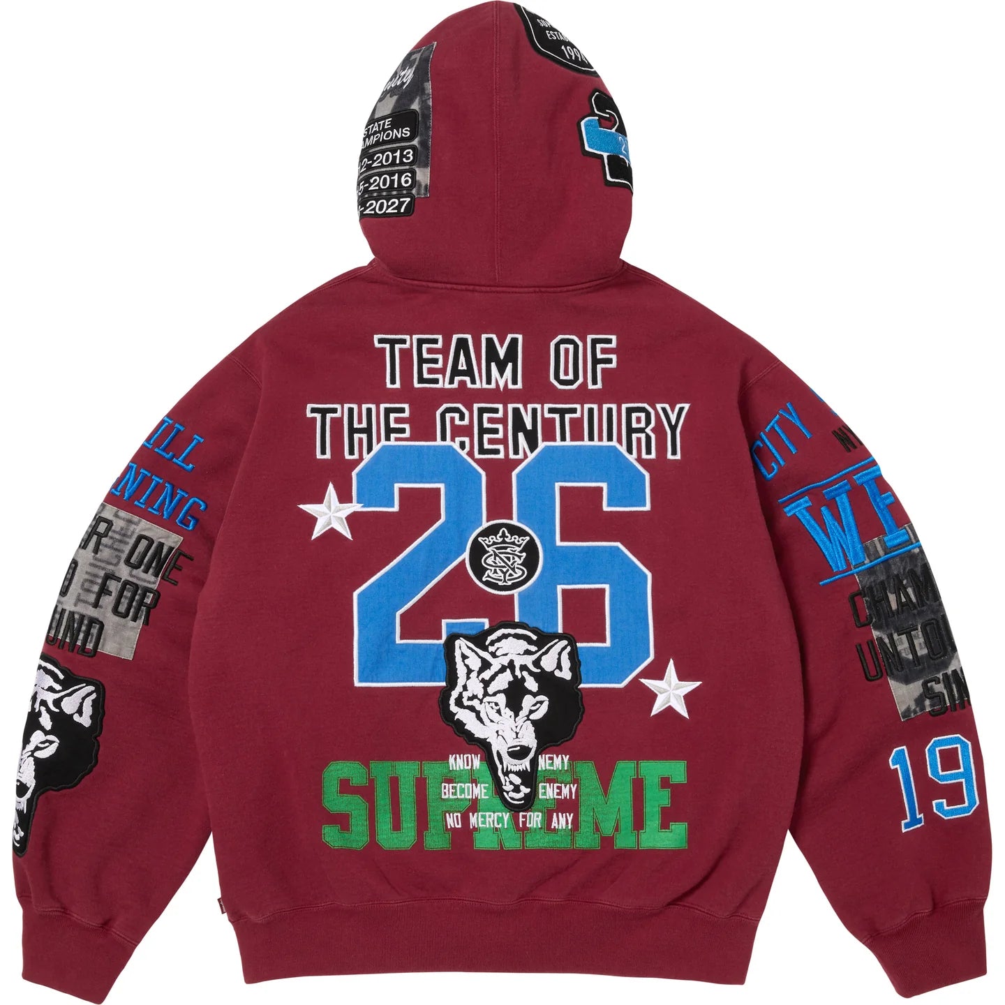 Supreme Warriors Appliqué Zip-Up Hooded Sweatshirt Cardinal