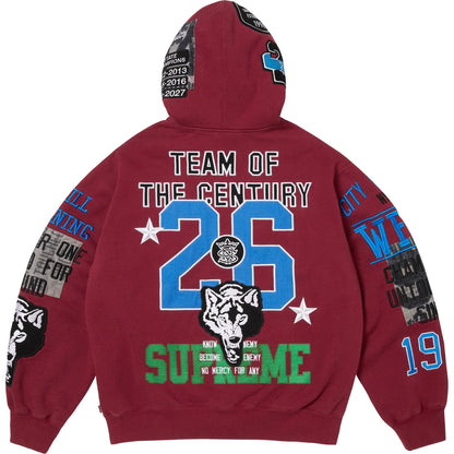 Supreme Warriors Appliqué Zip-Up Hooded Sweatshirt Cardinal