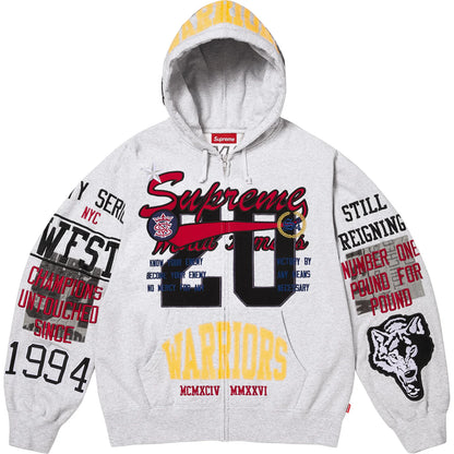 Supreme Warriors Appliqué Zip-Up Hooded Sweatshirt Ash Grey