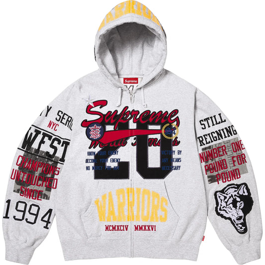 Supreme Warriors Appliqué Zip Up Hooded Sweatshirt Ash Grey