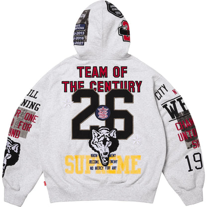 Supreme Warriors Appliqué Zip-Up Hooded Sweatshirt Ash Grey