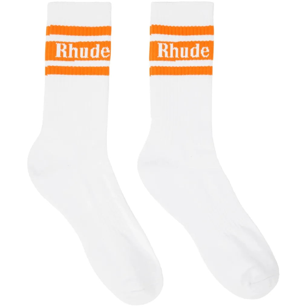 Rhude Stripe Logo Socks White/Orange