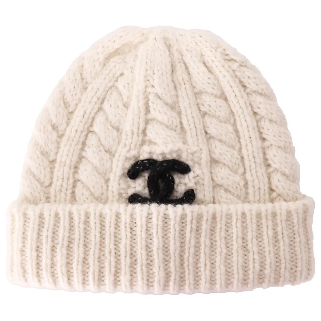 Chanel Cashmere Knitted Beanie White/Black