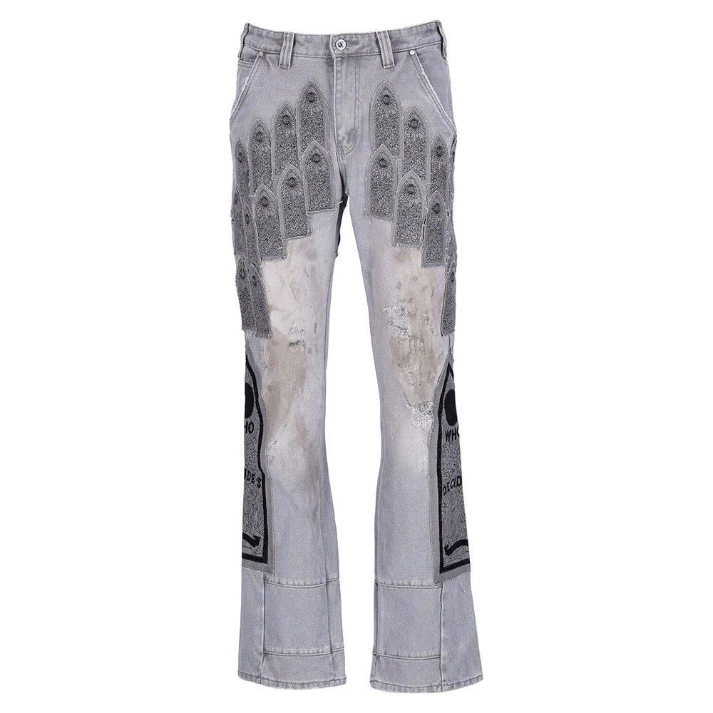 Who Decides War Patched Arch Embroidered Pant Vintage Grey