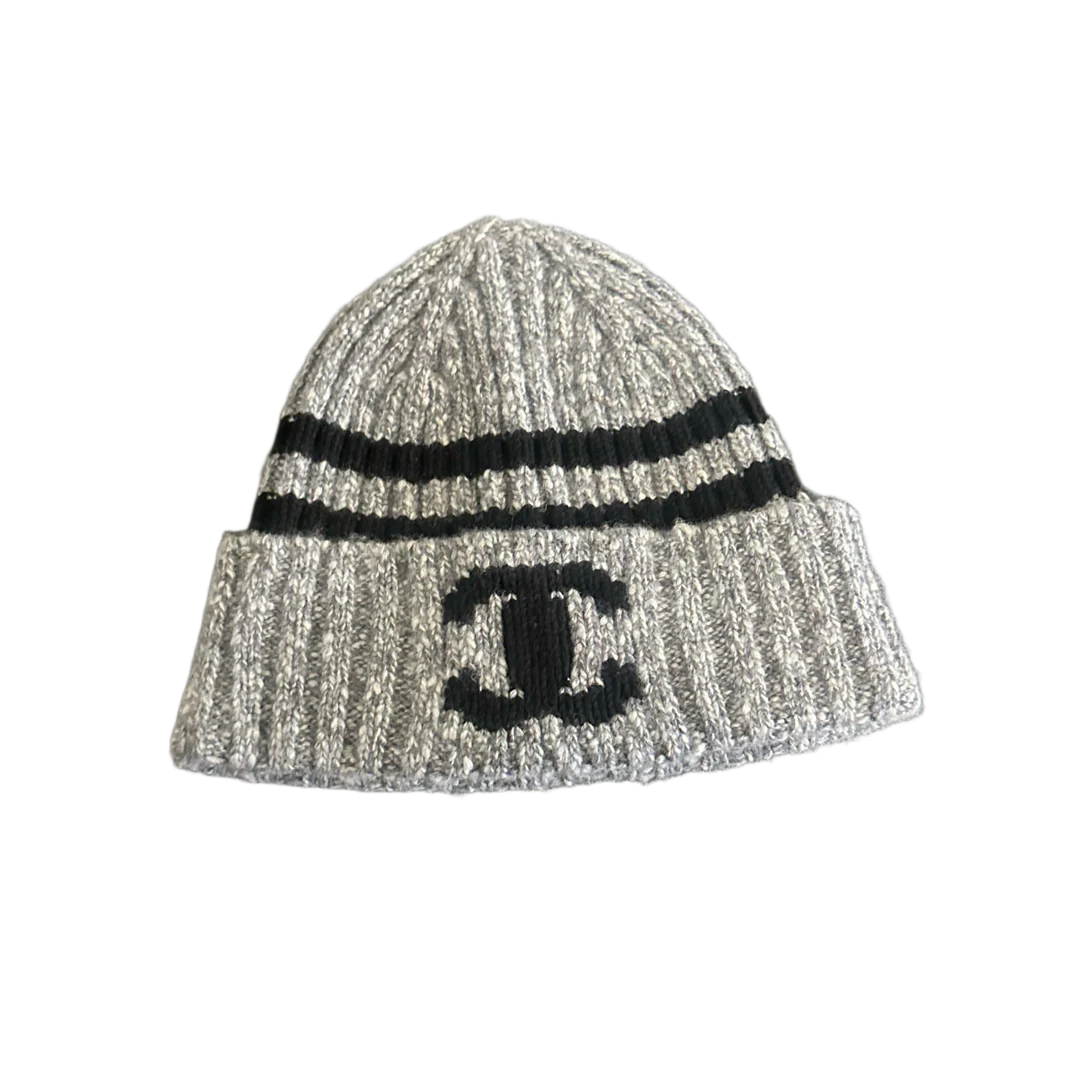 Chanel Knitted Striped Beanie Grey/Black