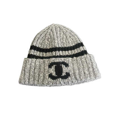 Chanel Knitted Striped Beanie Grey/Black